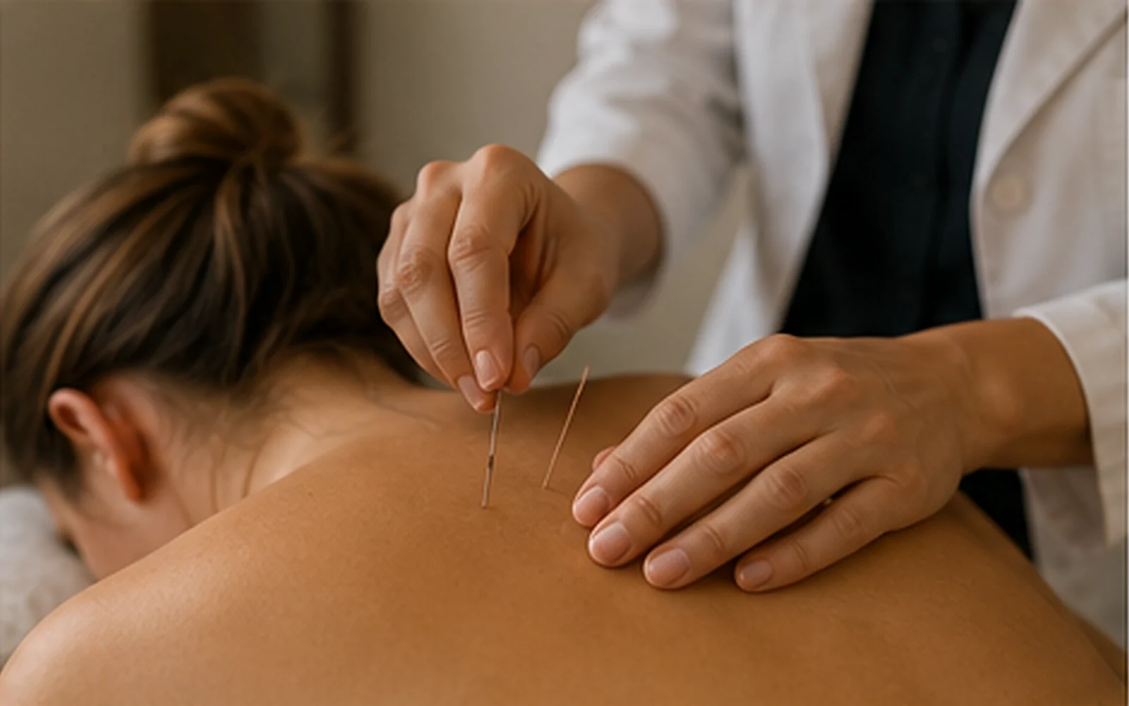 Séance d’acupuncture avec des aiguilles à usage unique